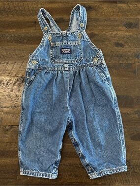 12m Vintage 90’s OshKosh B'gosh Vestbak Blue Denim Snap Leg Overalls | Baby Girl